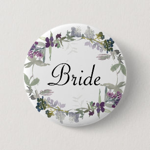 Watercolor Wildflowers Lavender Floral Bride Button