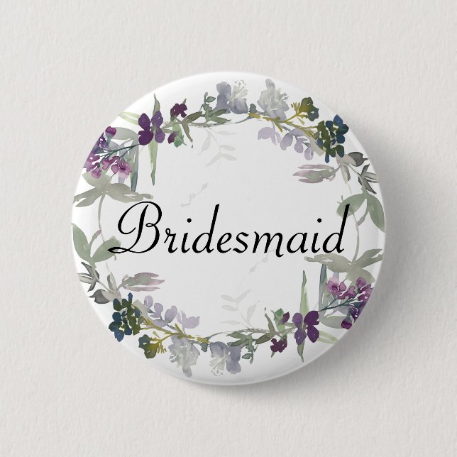 Watercolor Wildflowers Lavender Floral Bridesmaid Button (Front)