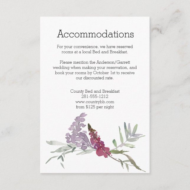 Watercolor Wildflowers Lavender Floral Enclosure Card (Front)