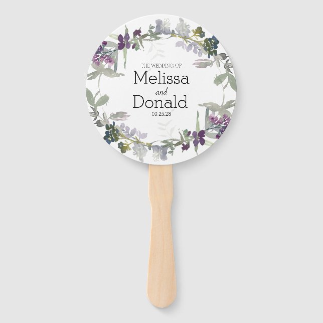 Watercolor Wildflowers Lavender Floral Program Hand Fan (Front)