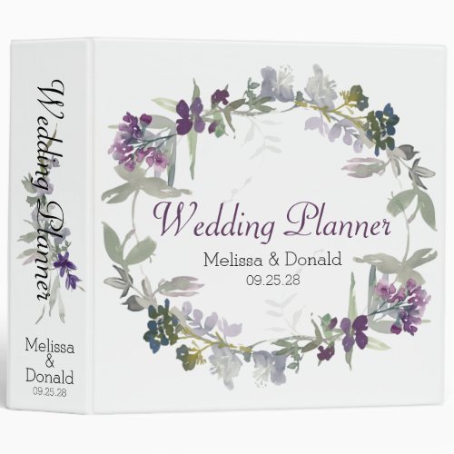 Watercolor Wildflowers Lavender Floral Wedding 3 Ring Binder
