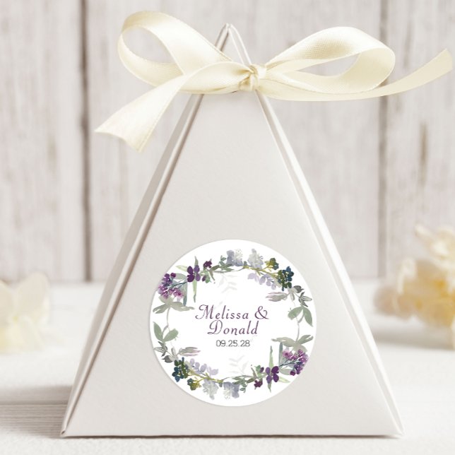 Watercolor Wildflowers Lavender Floral Wedding Classic Round Sticker (Creator Uploaded)
