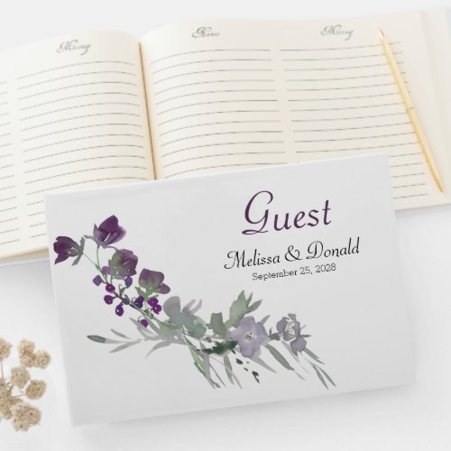 Watercolor Wildflowers Lavender Floral Wedding Guest Book