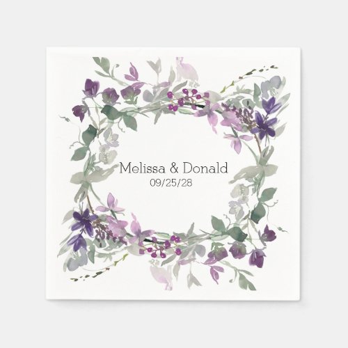 Watercolor Wildflowers Lavender Floral Wedding Napkins