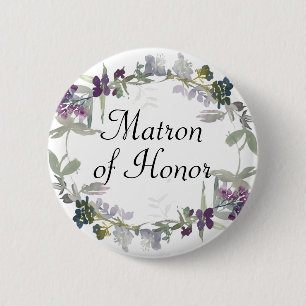 Watercolor Wildflowers Lavender Matron of Honor Button