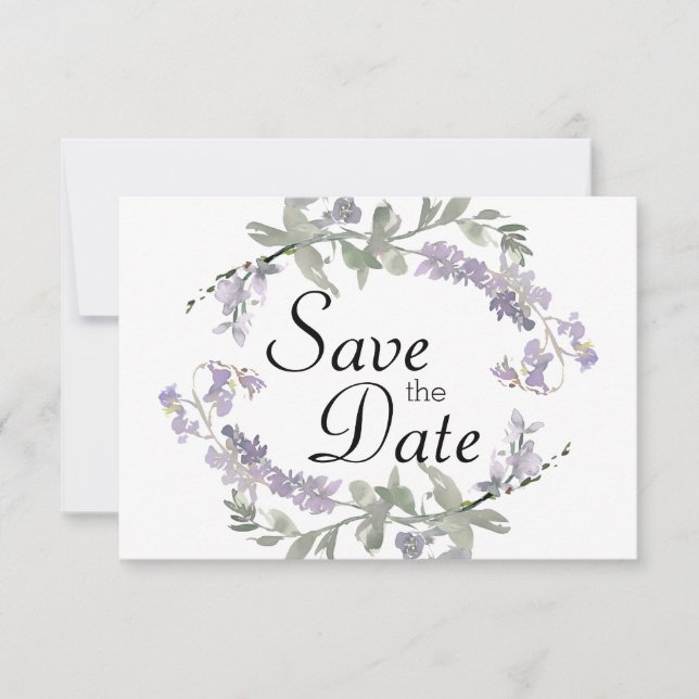 Watercolor Wildflowers Lavender Save The Date (Front)