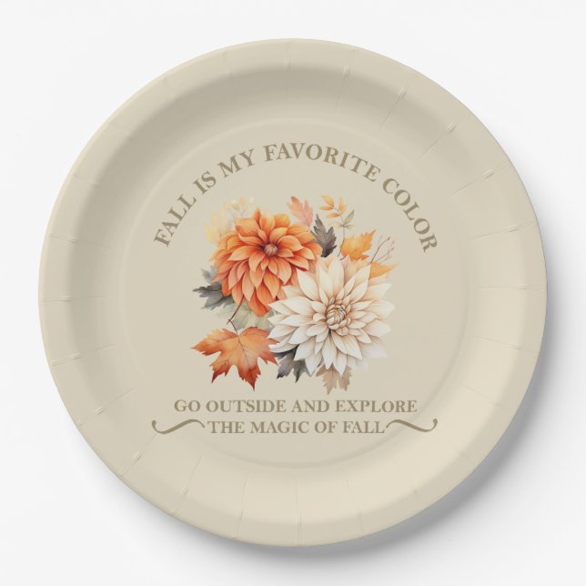 Watercolor wildflowers leaves fall autumn quotes paper plates (Front)