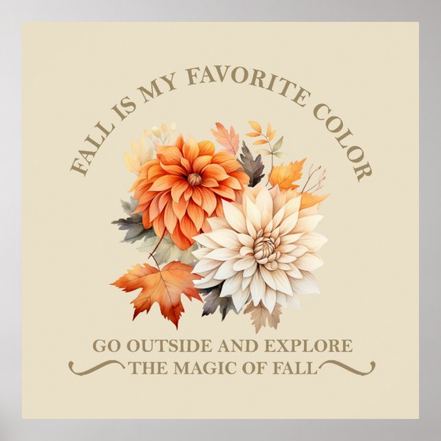 Watercolor wildflowers leaves fall autumn quotes poster (Front)