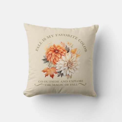 Watercolor wildflowers leaves fall autumn quotes throw pillow