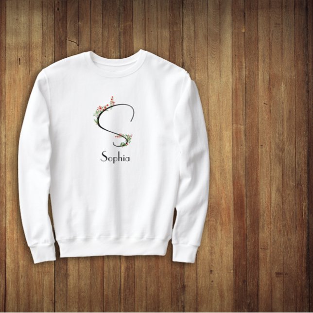 Watercolor wildflowers letter S black Sweatshirt (Creator Uploaded)