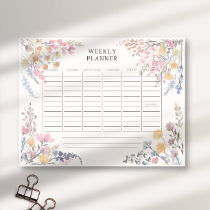 Watercolor Wildflowers light pink weekly planner  Notepad