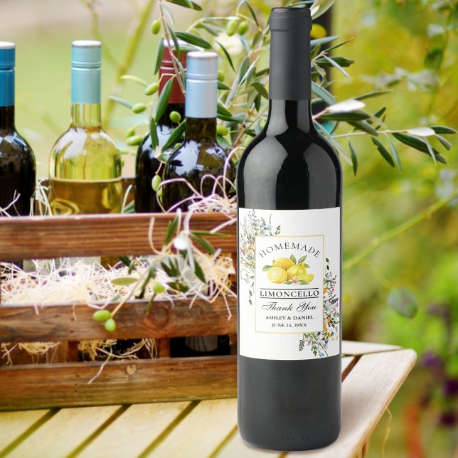 Watercolor Wildflowers Limoncello Bottle Label (Customize to change text size, color or text style.)