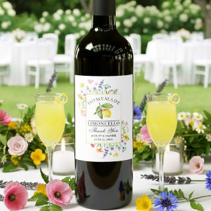 Watercolor Wildflowers Limoncello Wedding Wine Label