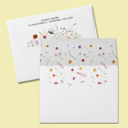 Watercolor Wildflowers Lined Envelope