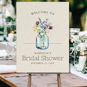 Watercolor Wildflowers Linen Boho Bridal Shower Foam Board