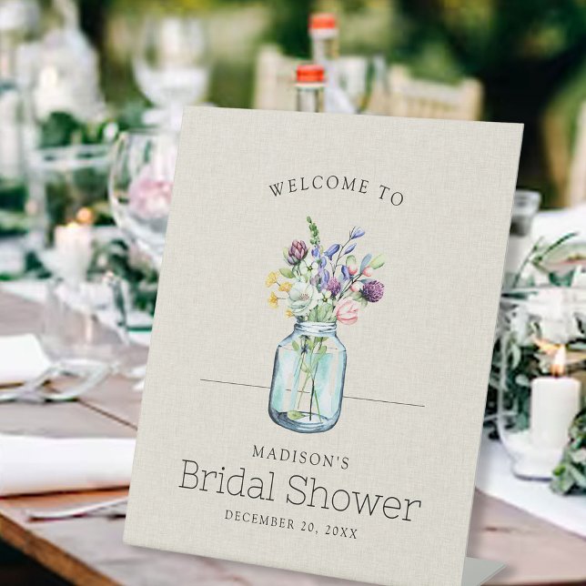 Watercolor Wildflowers Linen Boho Bridal Shower Pedestal Sign (Creator Uploaded)