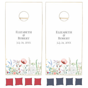 Watercolor Wildflowers Meadow Custom Name Cornhole Set