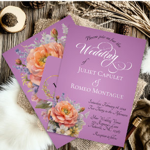 Watercolor Wildflowers, Monogram - Lavender Foil Invitation