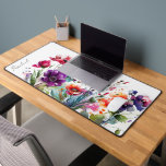 Watercolor Wildflowers Monogram Name Desk Mat<br><div class="desc">monogram / personal name feminine desk mat. Watercolor bright paint splatter wildflowers.</div>