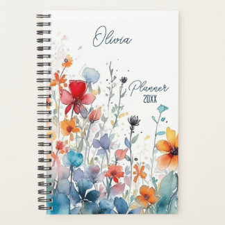 Watercolor Wildflowers Name And Year Planner