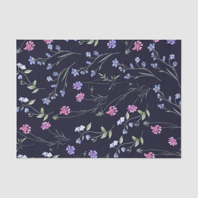 Watercolor Wildflowers Navy Floral Pattern  Tissue Paper (Front)