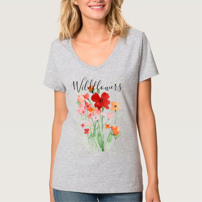 Watercolor Wildflowers on T-Shirt (Front)