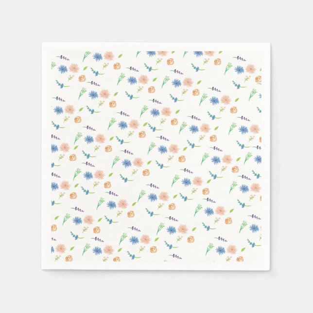 Watercolor Wildflowers Pastel Painted Pattern  Napkins (Front)