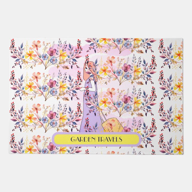 Watercolor Wildflowers Pattern Doormat (Front)