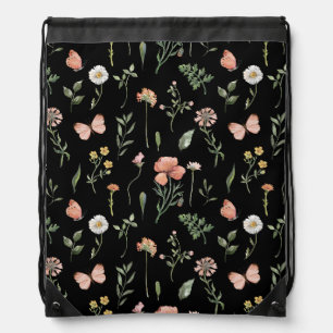Watercolor Wildflowers Pattern Drawstring Bag