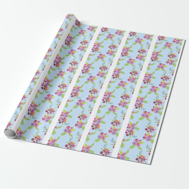 Watercolor Wildflowers Pattern Leggings Wrapping Paper (Unrolled)