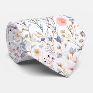 Watercolor Wildflowers Pattern Neck Tie