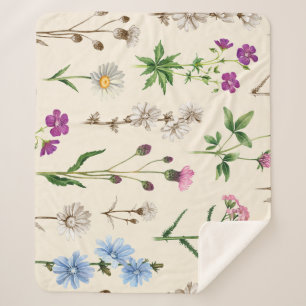 Watercolor wildflowers pattern. sherpa blanket