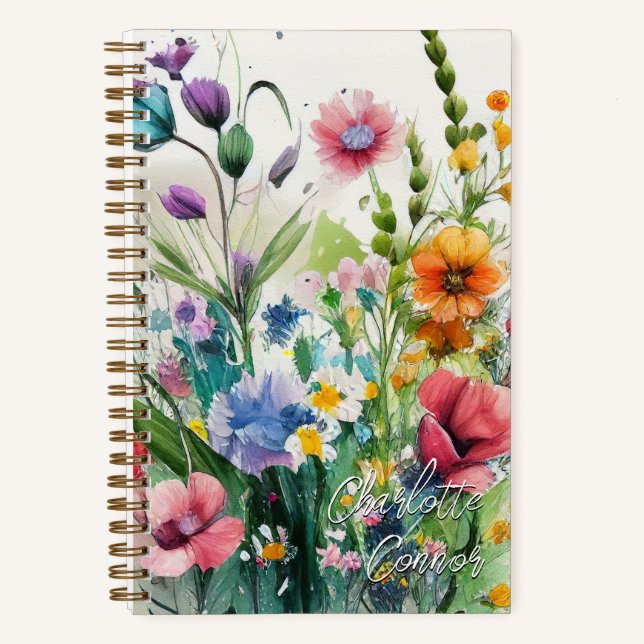 Watercolor Wildflowers Personalized Art Notebook (Front)
