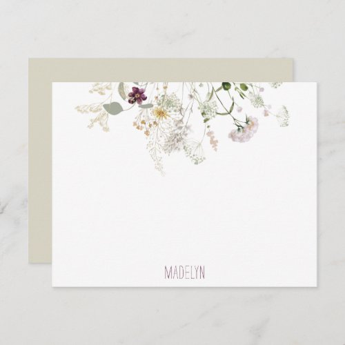 Watercolor Wildflowers Personalized Flat Note Card