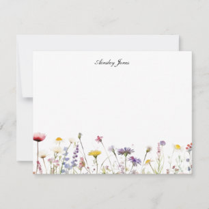 Watercolor Wildflowers Personalized Flat Thank you Card