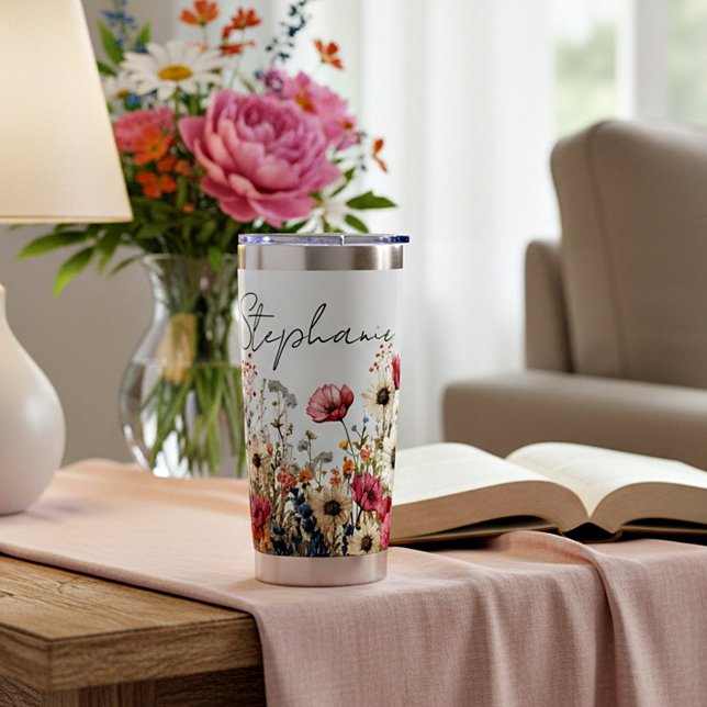 Watercolor wildflowers personalized insulated tumbler (Creator Uploaded)