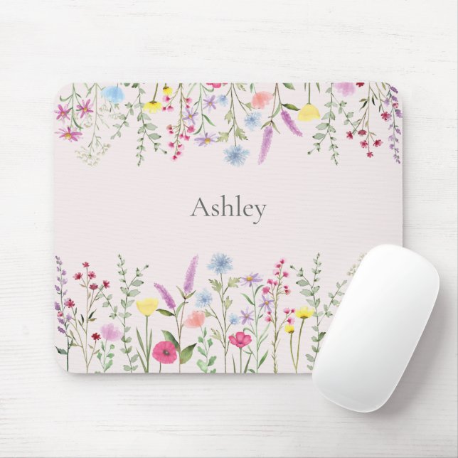 Watercolor Wildflowers Personalized Mouse Pad (With Mouse)