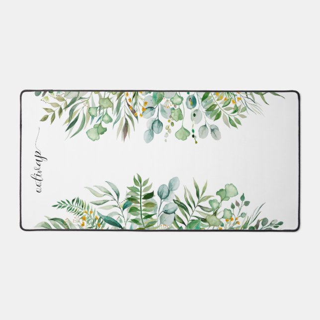 Watercolor Wildflowers Personalized Script Name Desk Mat (Front)