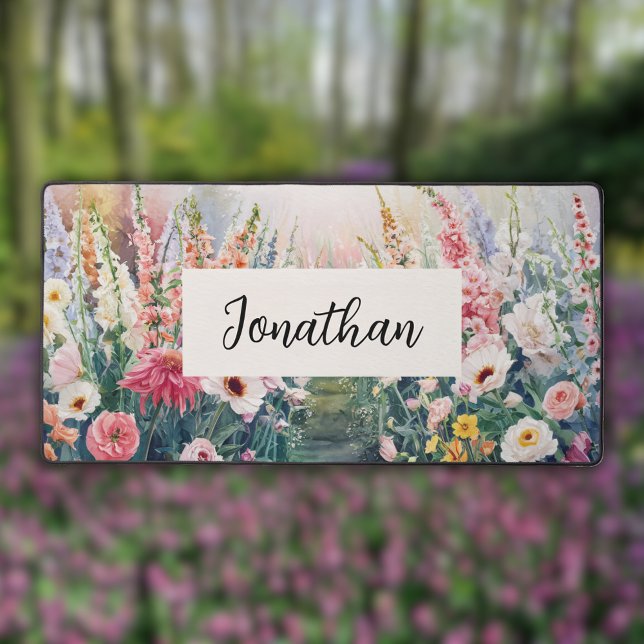 Watercolor Wildflowers Personalized Script Name Desk Mat (Creator Uploaded)