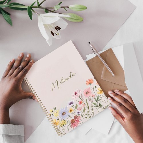 Watercolor Wildflowers Personalized Script Name Planner