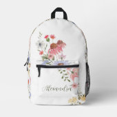 Watercolor Wildflowers Personalized Script Name Printed Backpack (Front)