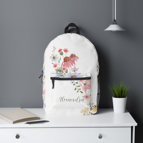 Watercolor Wildflowers Personalized Script Name Printed Backpack