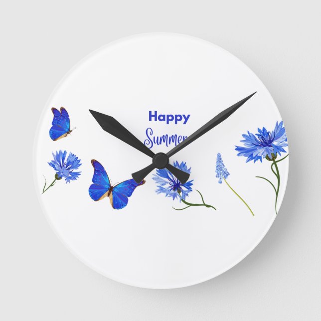 Watercolor Wildflowers Personalized Script Name Round Clock (Front)