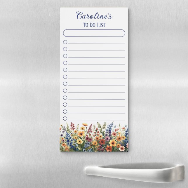 Watercolor Wildflowers Personalized Summer  Magnetic Notepad (In Situ)