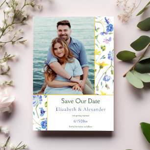 Watercolor Wildflowers Photo Save the Date Announcement