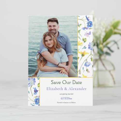Watercolor Wildflowers Photo Save the Date Announcement
