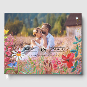 Watercolor Wildflowers Photo Wedding Guest Book