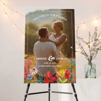 Watercolor Wildflowers Photo Wedding Welcome Foam Board