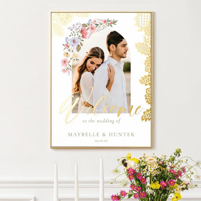 Watercolor Wildflowers Photo Wedding Welcome Lace Foil Prints (Creator Uploaded)