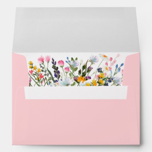 Watercolor Wildflowers Pink Blush Invitation Envelope